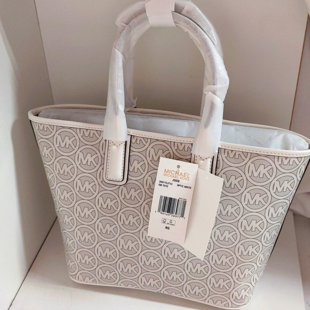 NWT michael kors Jodie Small Logo Jacquard Tote Bag. Color Optic White